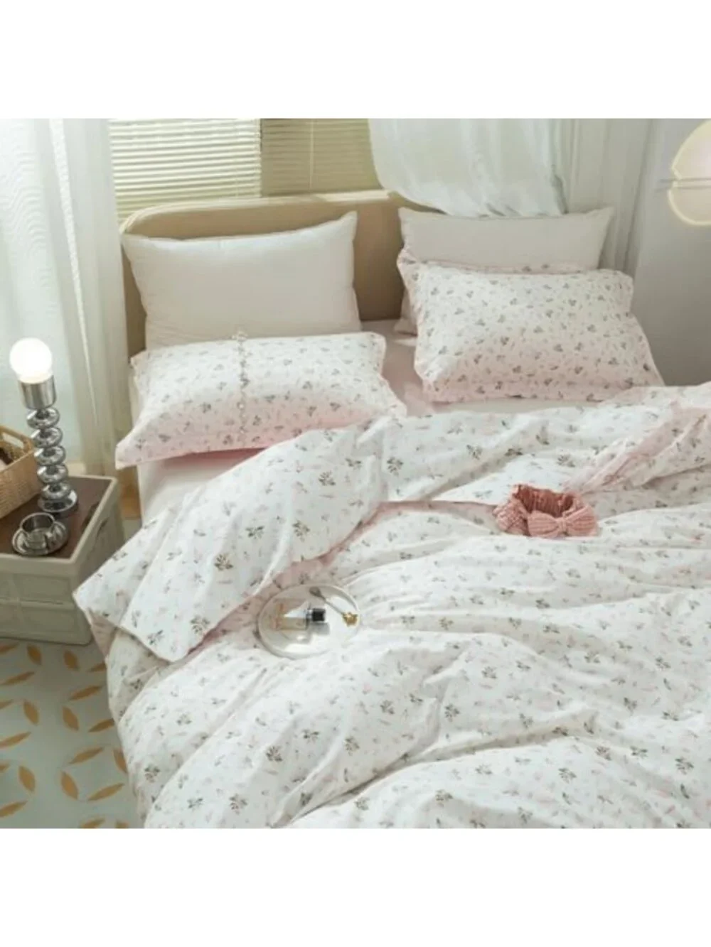 Floral Twin XL Comforter Set - Soft Vintage Pink & White Garden Bedding with 2